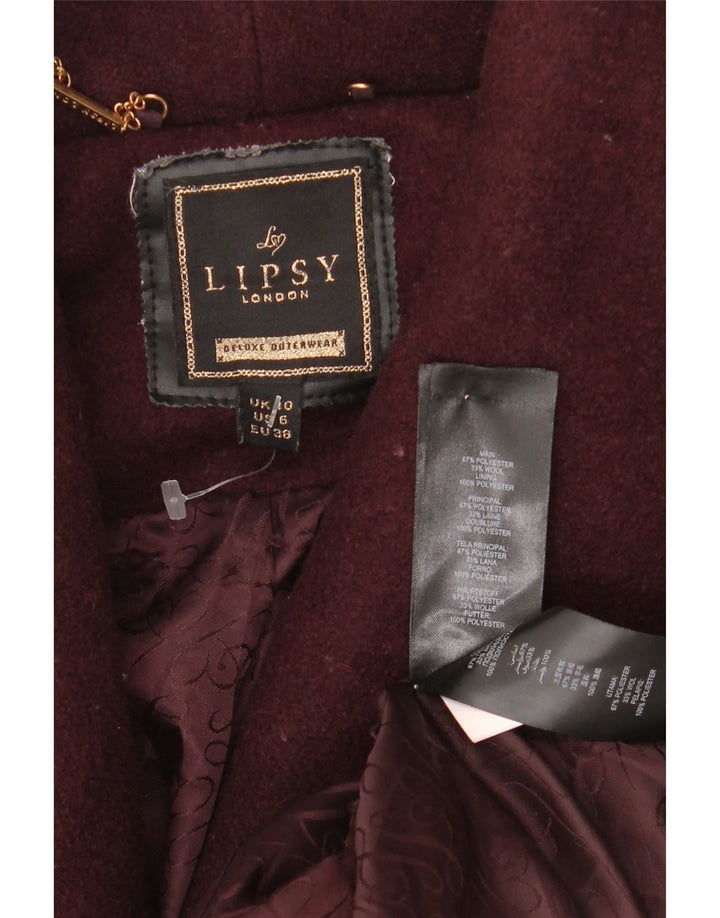 Lipsy Womens Wrap Overcoat UK 10 Small Burgundy Polyester