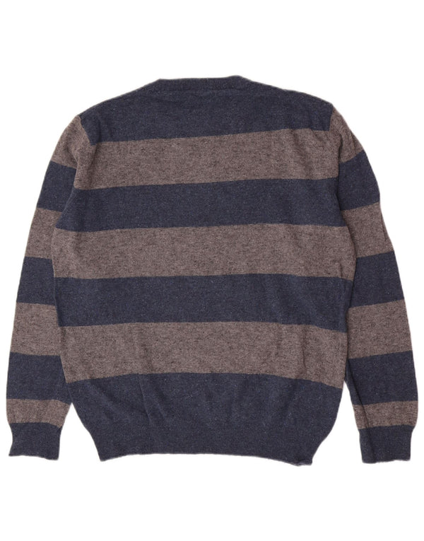 Gant Mens Crew Neck Jumper Sweater Large Blue Striped Lambswool
