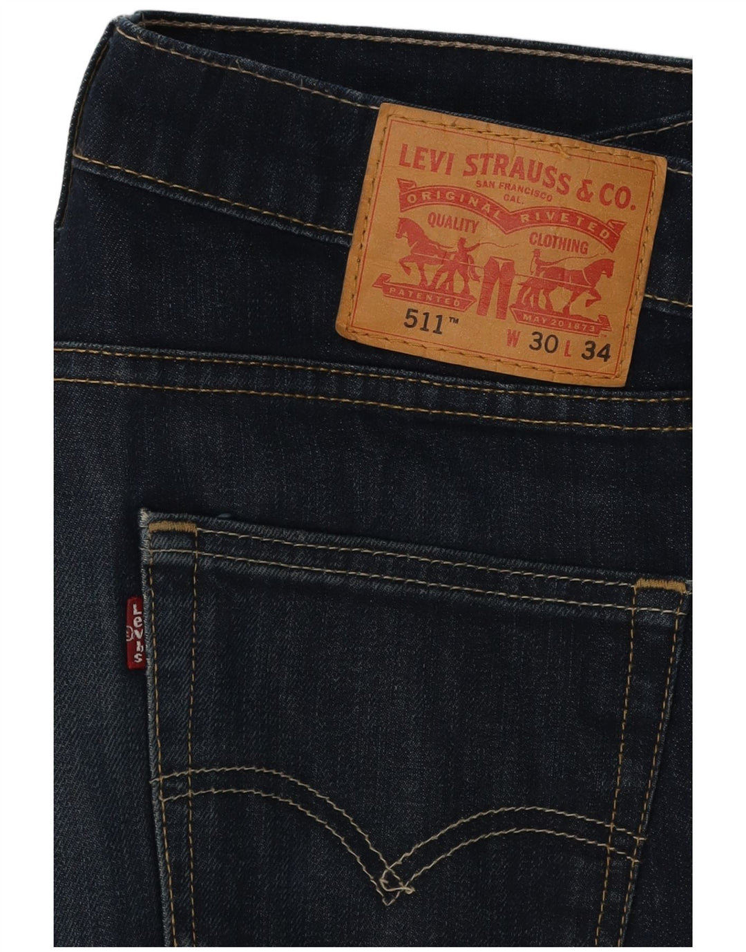 LEVI'S Mens 511 Slim Jeans W30 L34 Navy Blue Cotton