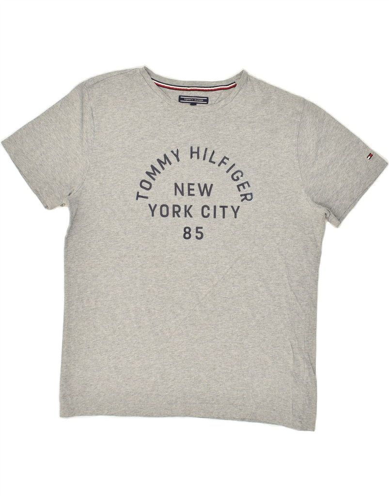 TOMMY HILFIGER Womens Graphic T-Shirt Top UK 16 Large Grey Cotton | Vintage Tommy Hilfiger | Thrift | Second-Hand Tommy Hilfiger | Used Clothing | Messina Hembry 