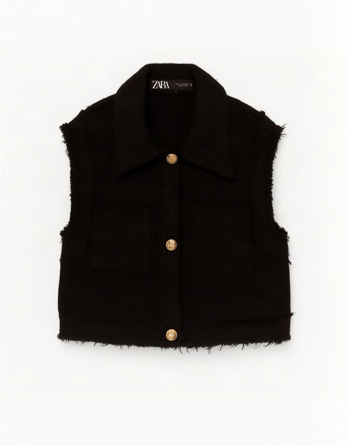 Zara Womens Crop Gilet UK 6 XS Black Polyester