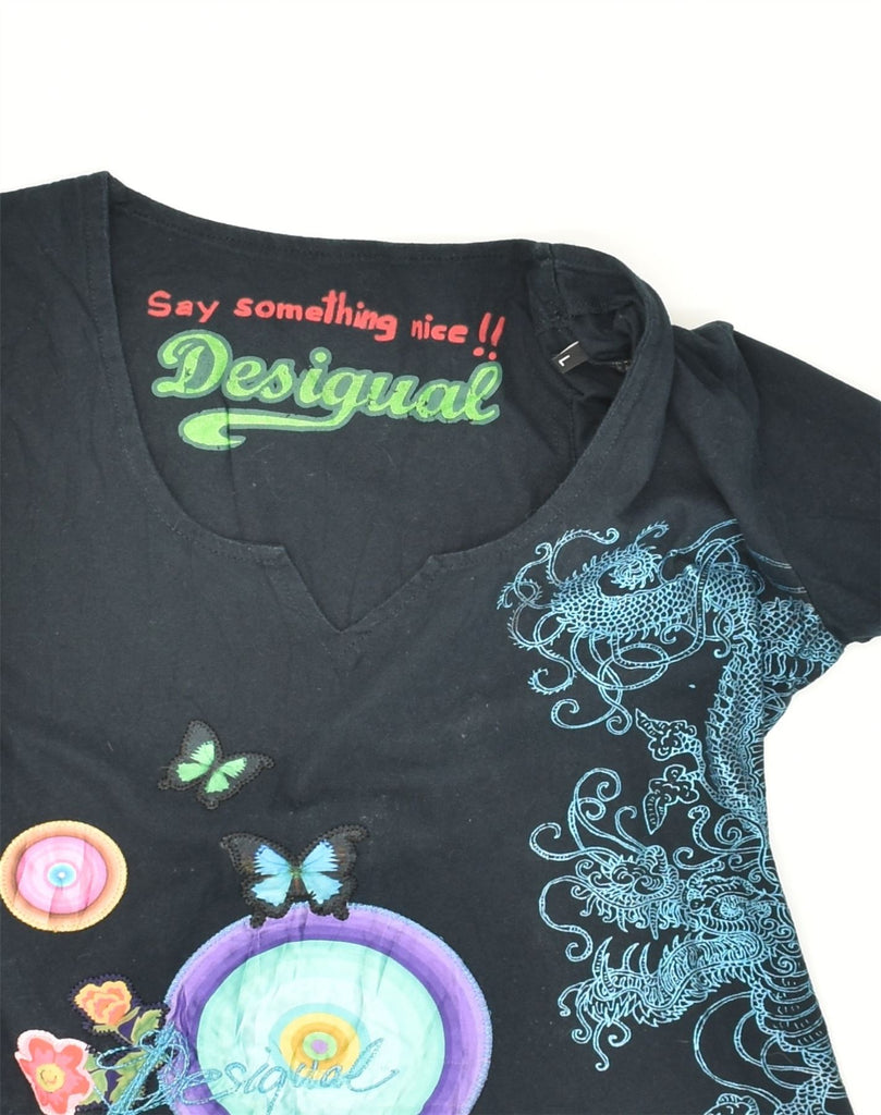 DESIGUAL Womens Tunic Top UK 14 Large Navy Blue Floral | Vintage Desigual | Thrift | Second-Hand Desigual | Used Clothing | Messina Hembry 