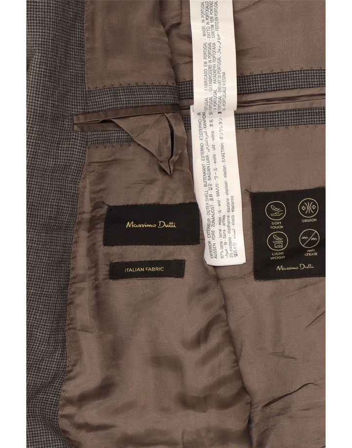 Massimo Dutti Mens 2 Button Blazer Jacket US 46 XL Grey Check Wool