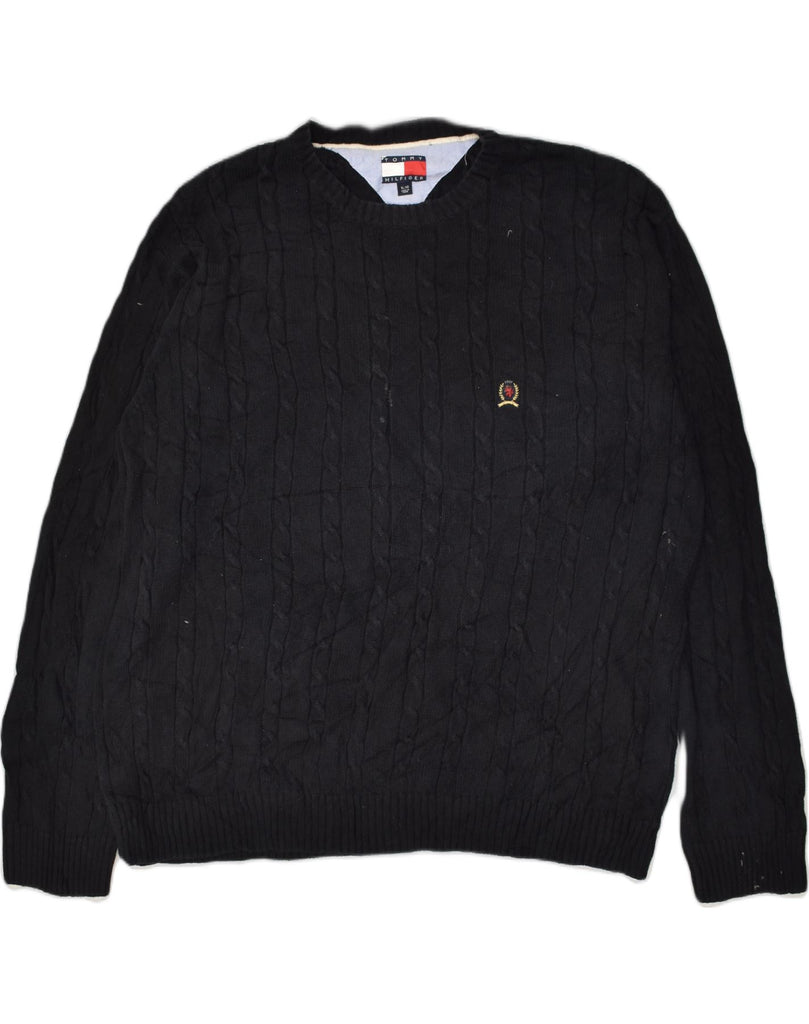 TOMMY HILFIGER Mens Crew Neck Jumper Sweater XL Navy Blue Cotton | Vintage Tommy Hilfiger | Thrift | Second-Hand Tommy Hilfiger | Used Clothing | Messina Hembry 