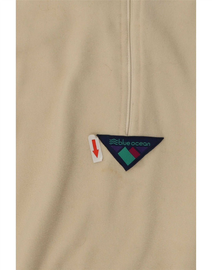 Vintage Mens Velour Zip Neck Sweatshirt Jumper Large Beige Polyester