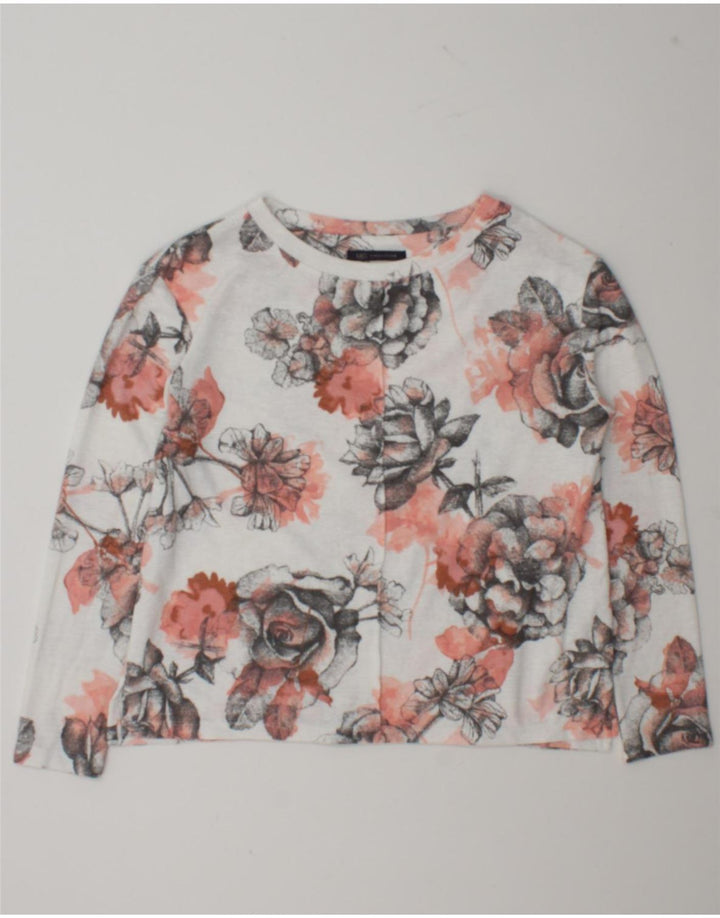 Marks & Spencer Womens Oversized Top Long Sleeve UK 10 Small White Floral