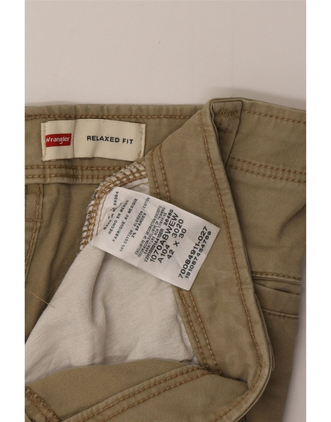 WRANGLER Mens Relaxed Fit Cargo Trousers W42 L30 Khaki Cotton