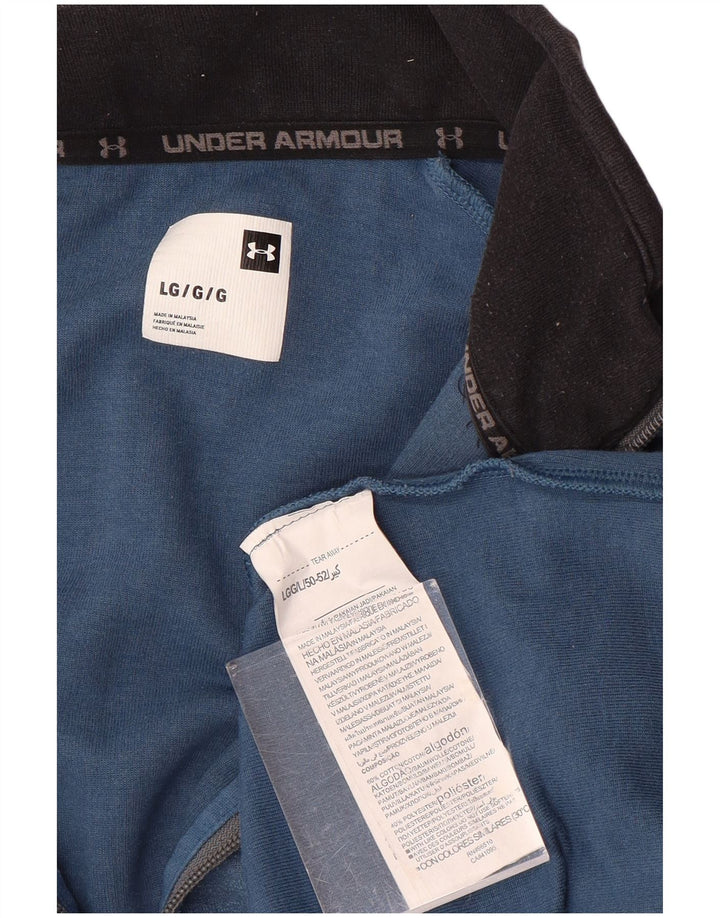 Under Armour Mens 1/4 Zip Top Long Sleeve Large Blue Colourblock Cotton