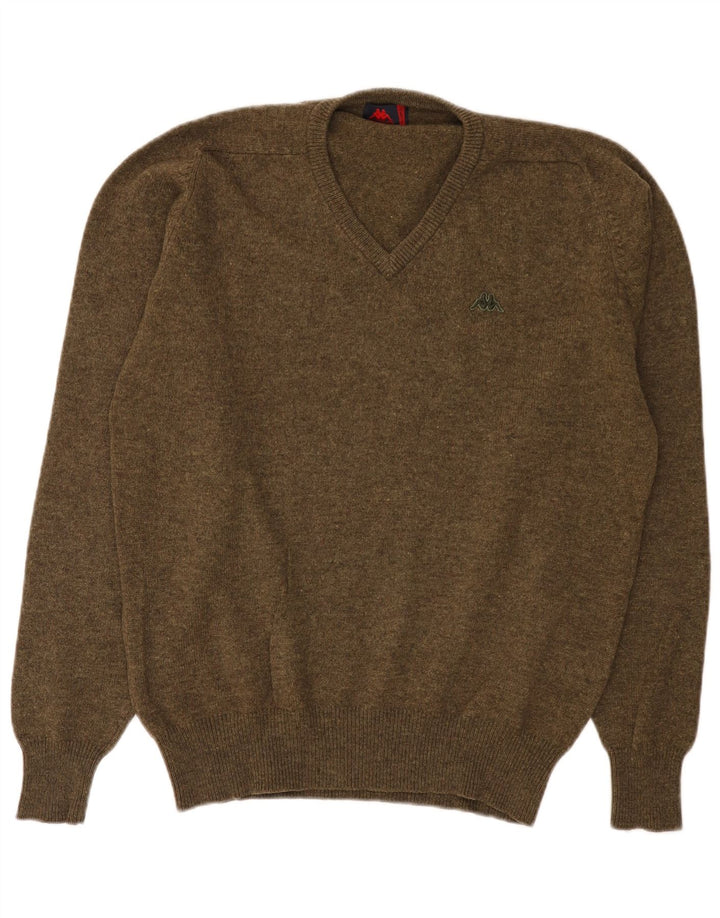 Kappa Mens V-Neck Jumper Sweater XL Green Wool