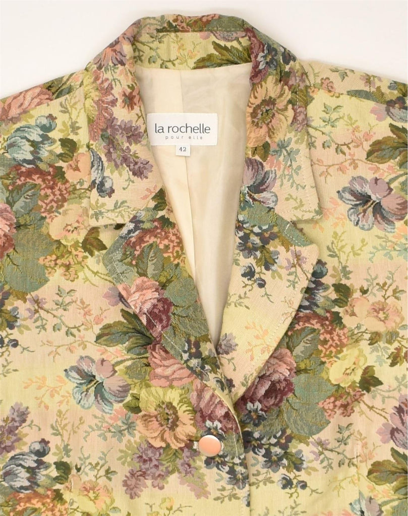 LA ROCHELLE Womens 3 Button Blazer Jacket EU 42 Medium Beige Floral | Vintage La Rochelle | Thrift | Second-Hand La Rochelle | Used Clothing | Messina Hembry 