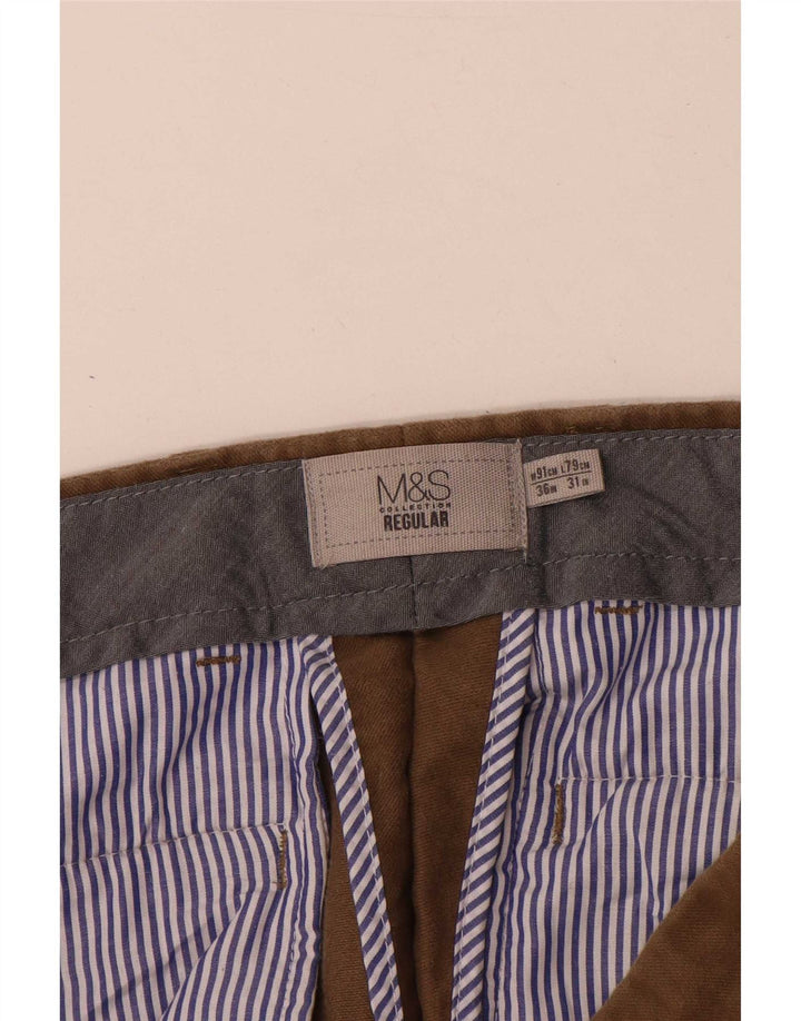 Marks & Spencer Mens Straight Regular Suit Trousers W36 L31 Beige Cotton