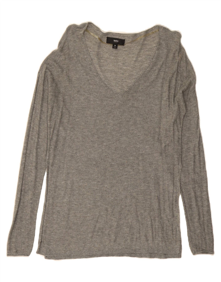 MOSSIMO Womens V-Neck Jumper Sweater UK 14 Medium Grey Nylon Vintage Mossimo and Second-Hand Mossimo from Messina Hembry 
