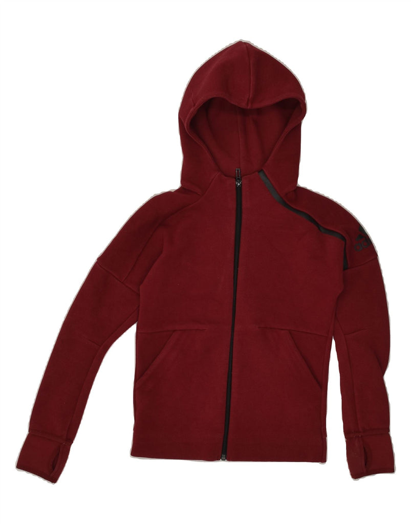 ADIDAS Boys Zip Hoodie Sweater 9-10 Years Red Cotton | Vintage Adidas | Thrift | Second-Hand Adidas | Used Clothing | Messina Hembry 