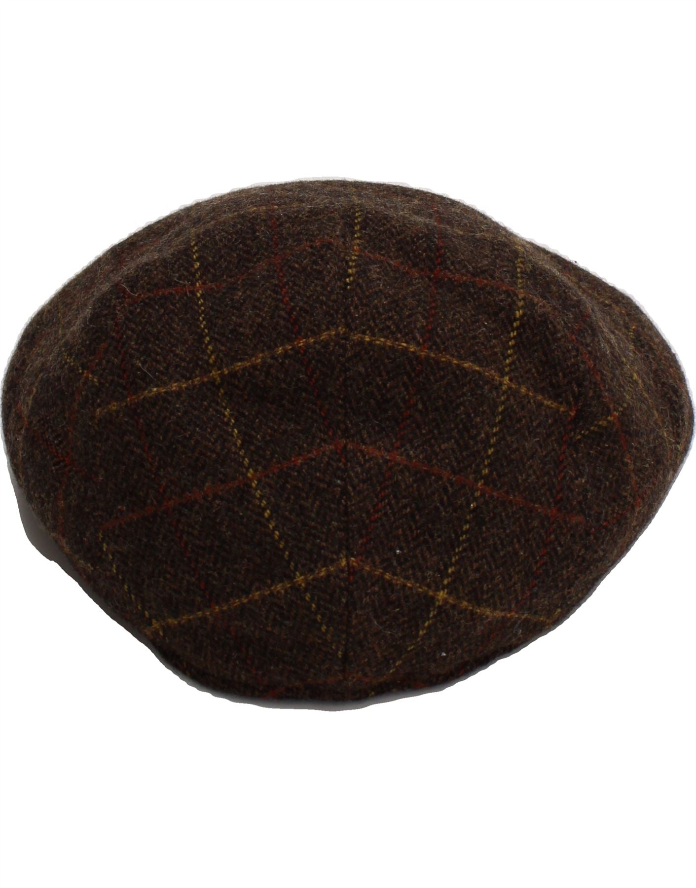 SHANDON Mens Flat Cap Large Brown Herringbone Wool