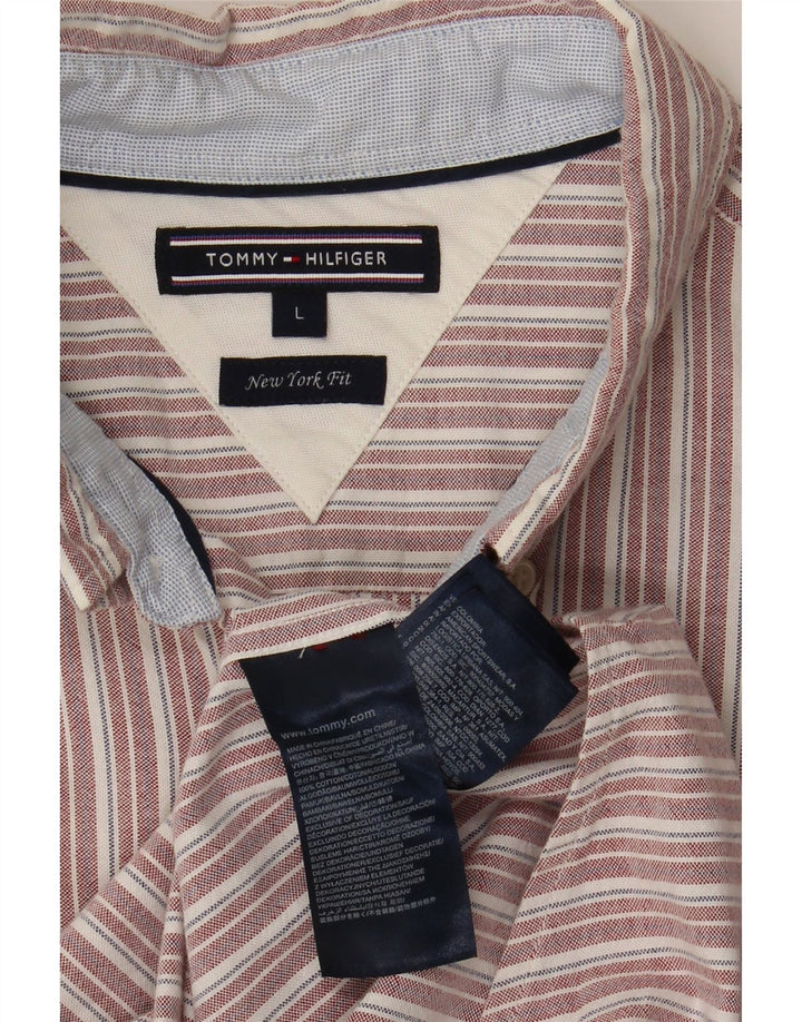 Tommy Hilfiger Mens Shirt Large Red Striped Cotton