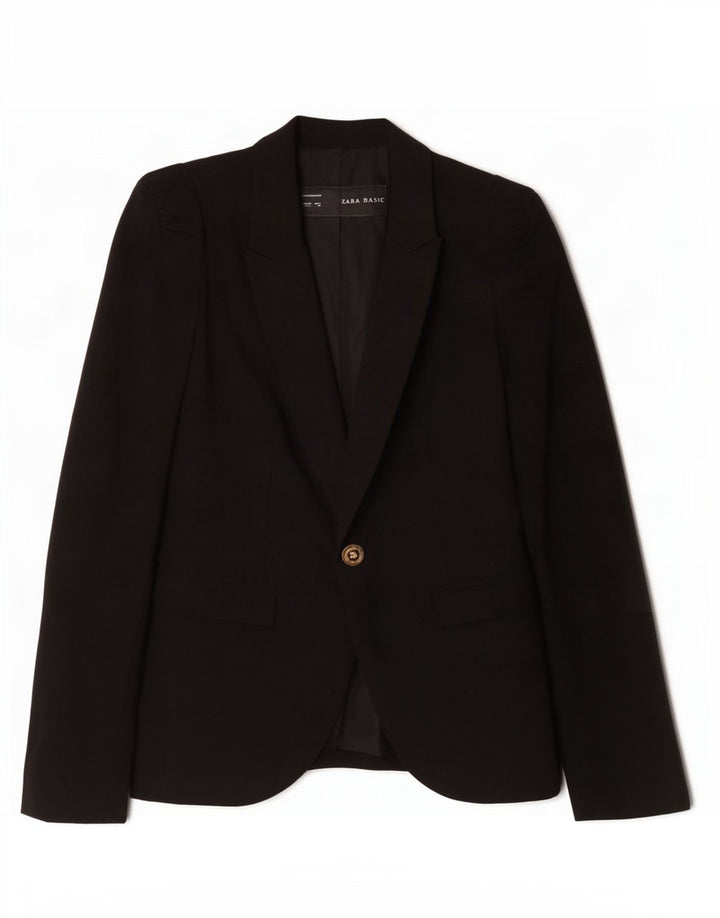 Zara Womens 1 Button Blazer Jacket UK 10 Small Black Polyester