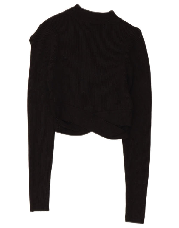 Zara Womens Crop Top Long Sleeve UK 8 Small Black Viscose