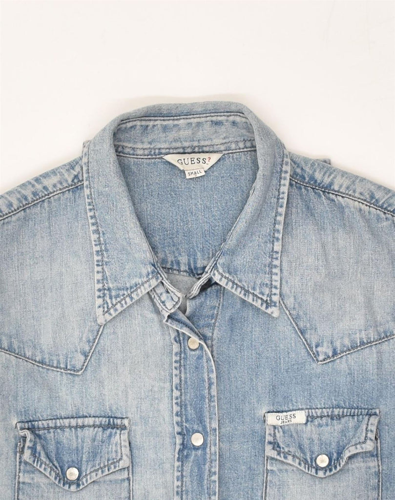 GUESS Womens Denim Shirt UK 10 Small Blue Cotton | Vintage Guess | Thrift | Second-Hand Guess | Used Clothing | Messina Hembry 