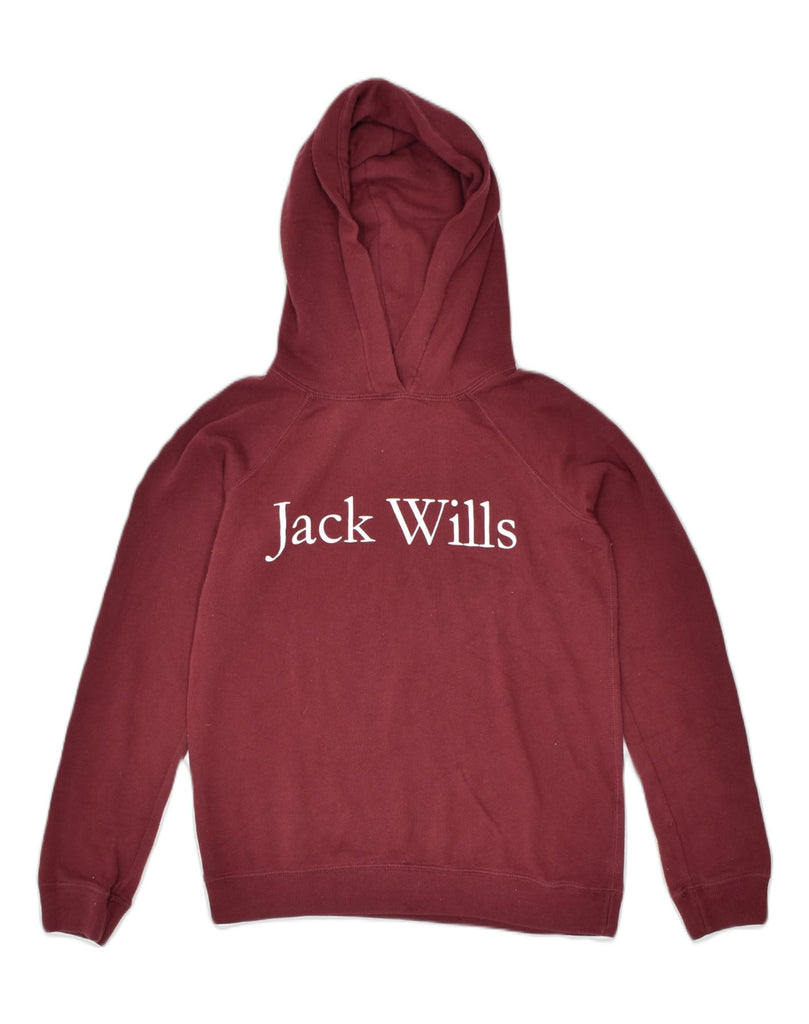 JACK WILLS Womens Oversized Graphic Hoodie Jumper UK 8 Small Burgundy | Vintage | Thrift | Second-Hand | Used Clothing | Messina Hembry 