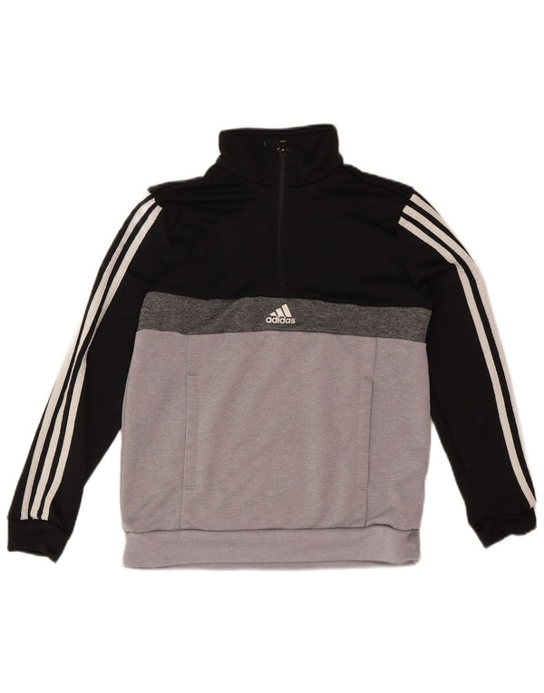 Adidas Boys Zip Neck Sweatshirt Jumper 11-12 Years Black Colourblock