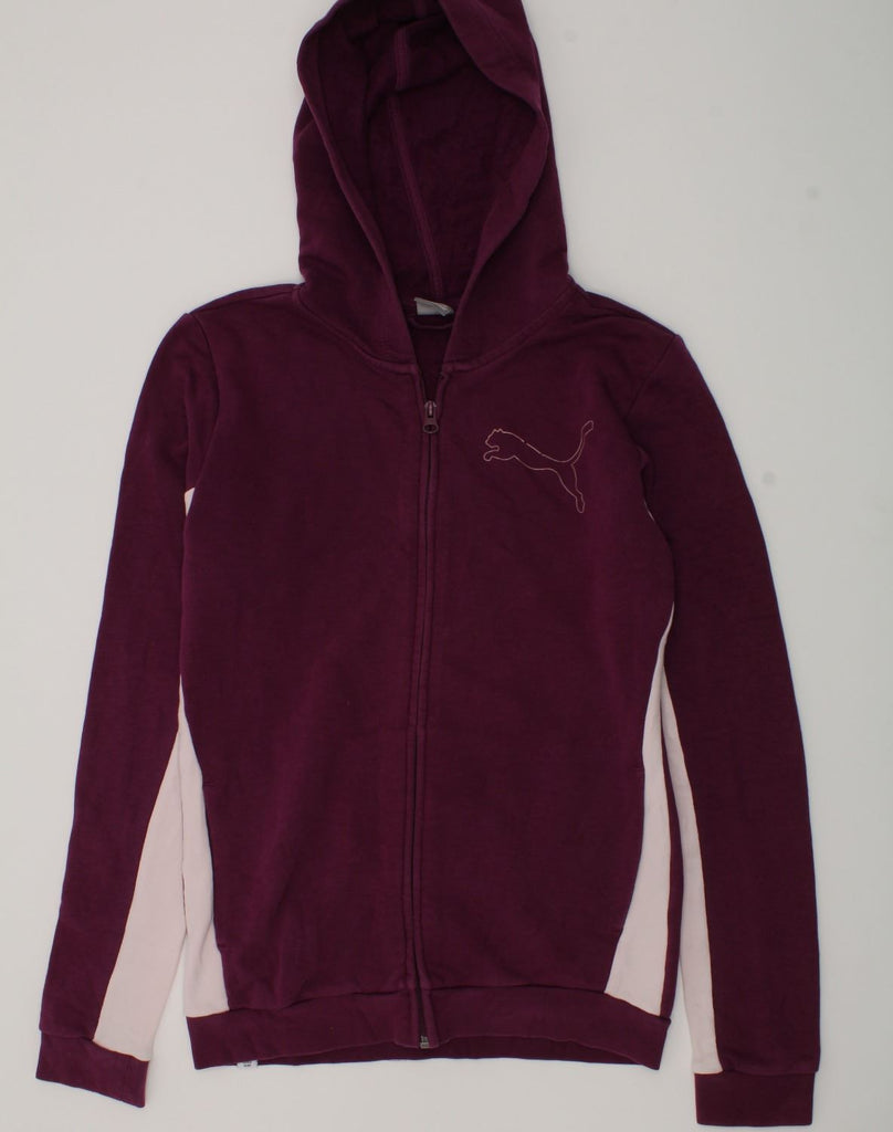 PUMA Girls Zip Hoodie Sweater 13-14 Years Burgundy Colourblock Cotton | Vintage Puma | Thrift | Second-Hand Puma | Used Clothing | Messina Hembry 