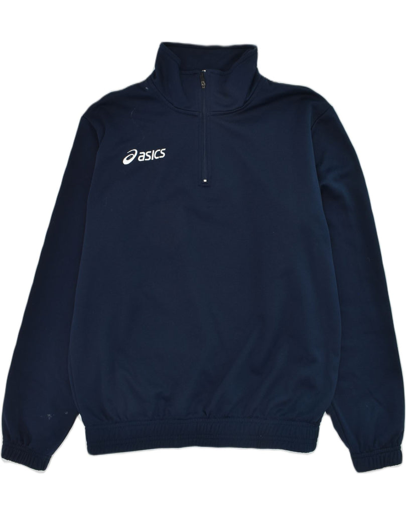 ASICS Boys Pullover Tracksuit Top 11-12 Years Navy Blue Polyester | Vintage Asics | Thrift | Second-Hand Asics | Used Clothing | Messina Hembry 