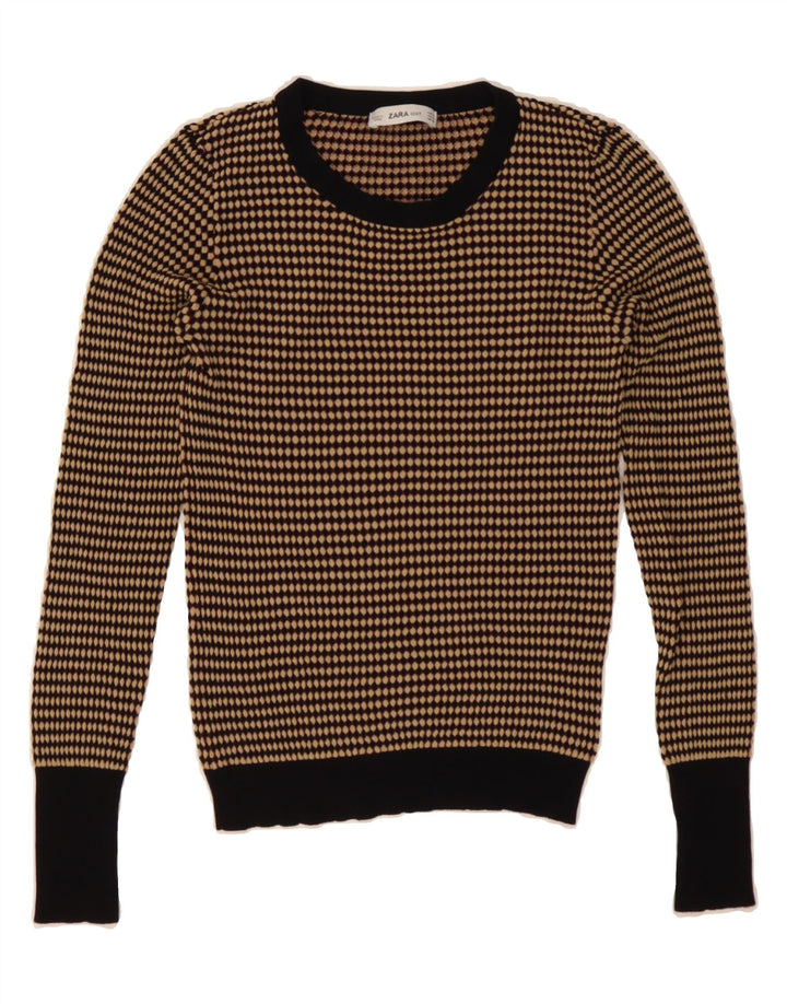 ZARA Womens Crew Neck Jumper Sweater UK 12 Medium Brown Geometric Viscose Vintage Zara and Second-Hand Zara from Messina Hembry 