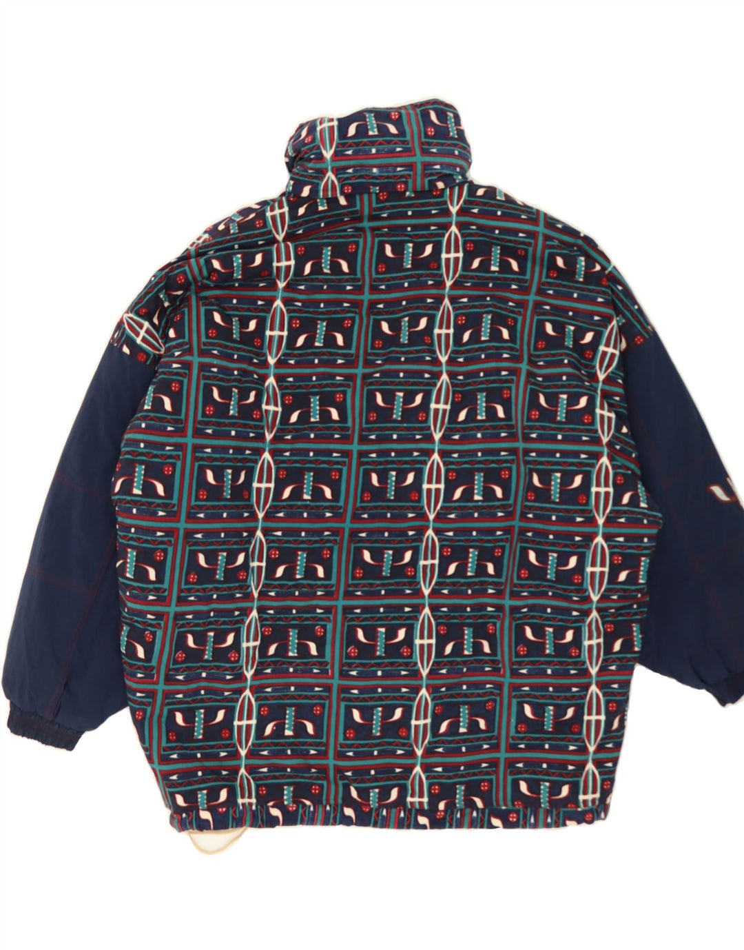 VINTAGE Mens Bomber Jacket UK 40 Large Navy Blue Geometric Nylon Vintage Vintage and Second-Hand Vintage from Messina Hembry 