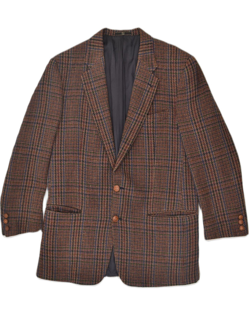 VALENTINO Mens 2 Button Blazer Jacket IT 50 Large Brown Check Virgin Wool | Vintage Valentino | Thrift | Second-Hand Valentino | Used Clothing | Messina Hembry 
