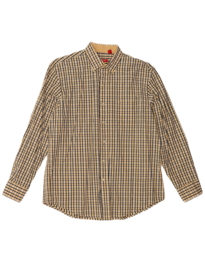 IZOD Mens Shirt Medium Yellow Gingham Cotton