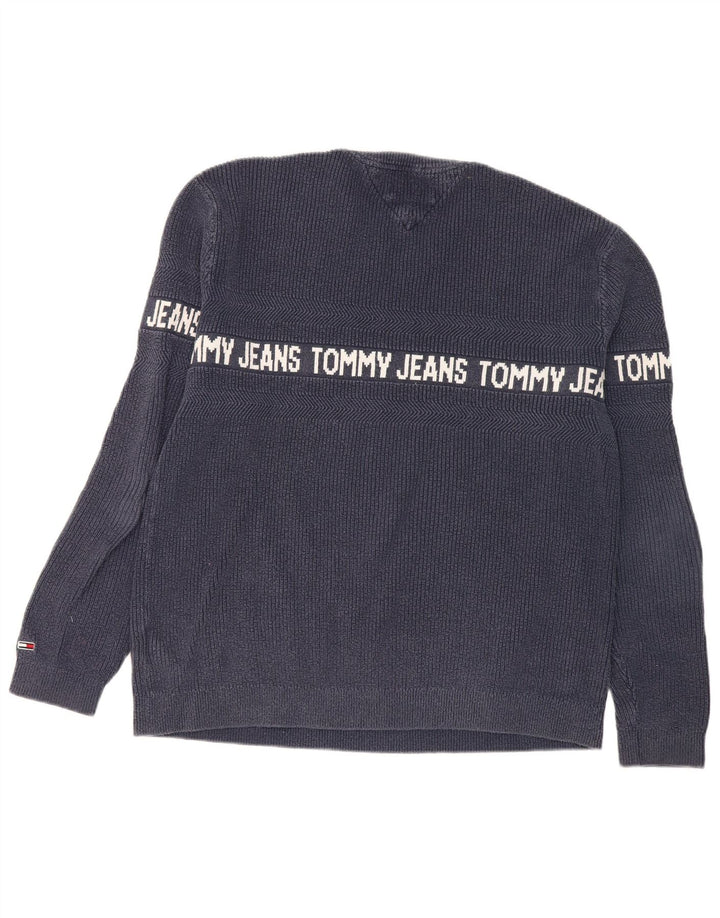 TOMMY HILFIGER Mens Graphic Crew Neck Jumper Sweater Medium Navy Blue