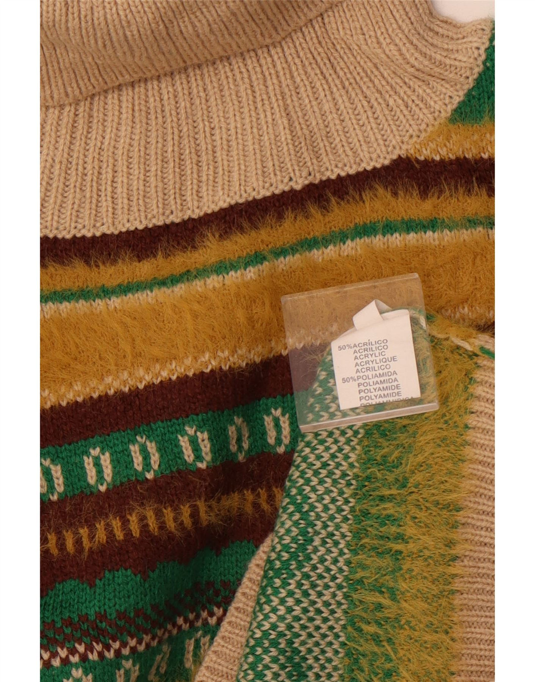 VINTAGE Mens Roll Neck Jumper Sweater Large Multicoloured Fair Isle