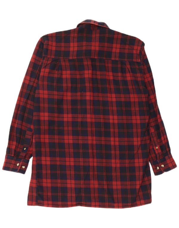 VINTAGE Mens Comfort Fit Flannel Shirt Medium Burgundy Check Cotton