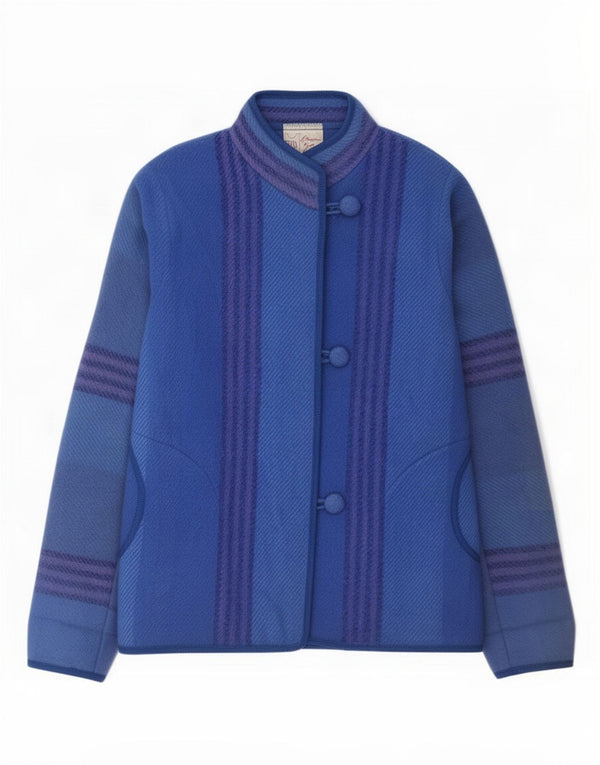 Bjorke Womens Riss Bomber Jacket UK 14 Large Blue Striped Wool