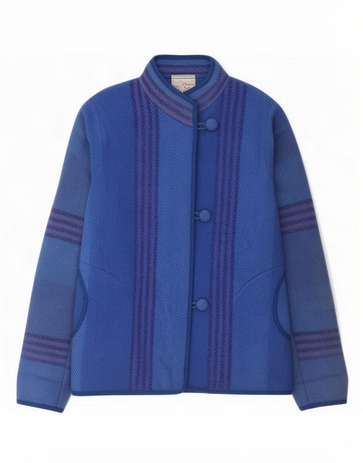 Bjorke Womens Riss Bomber Jacket UK 14 Large Blue Striped Wool