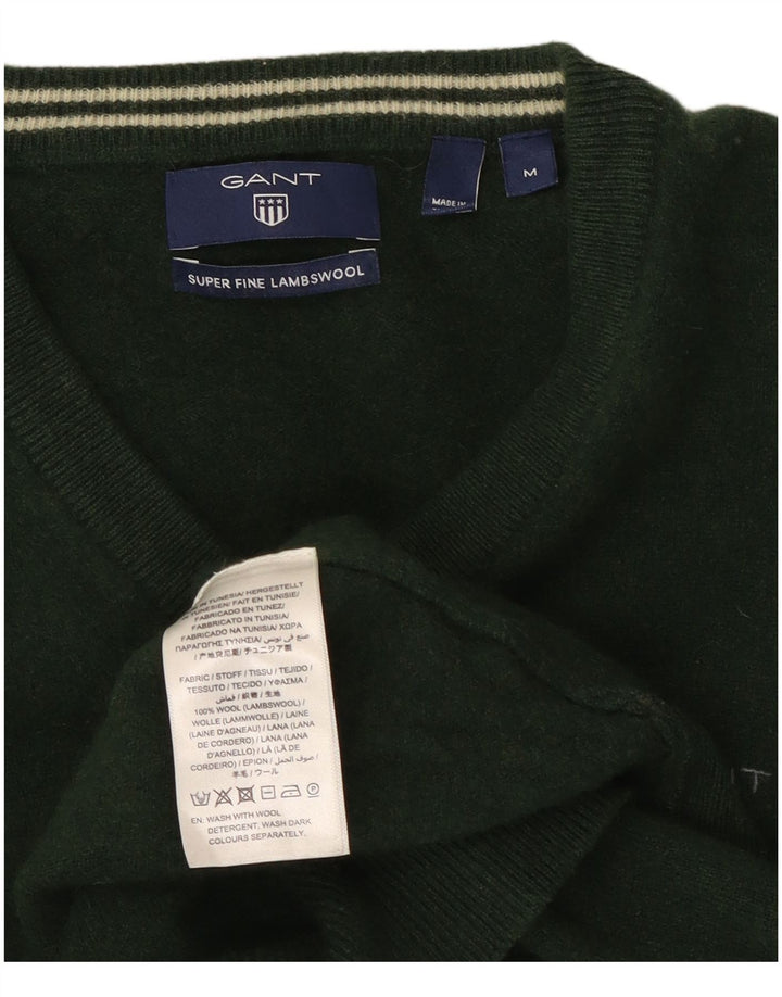 Gant Mens V-Neck Jumper Sweater Medium Green Lambswool