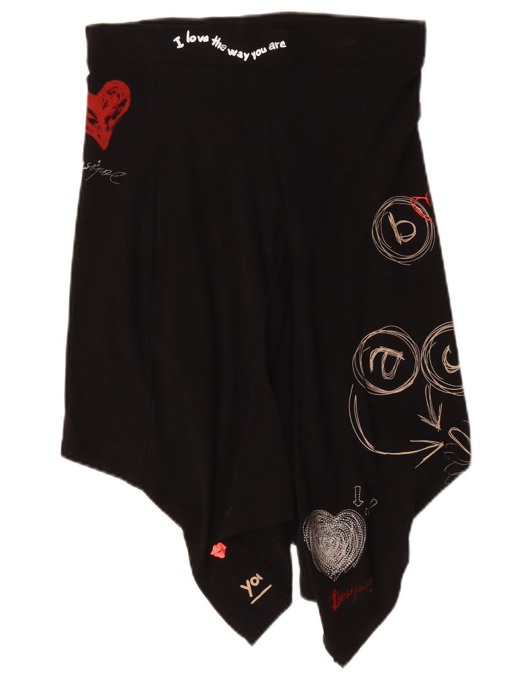 Desigual Womens Graphic Asymmetrical Skirt Small W27 Black Cotton
