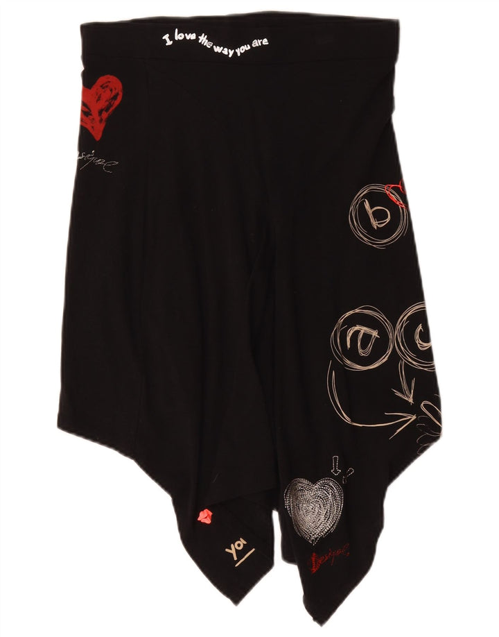 Desigual Womens Graphic Asymmetrical Skirt Small W27 Black Cotton