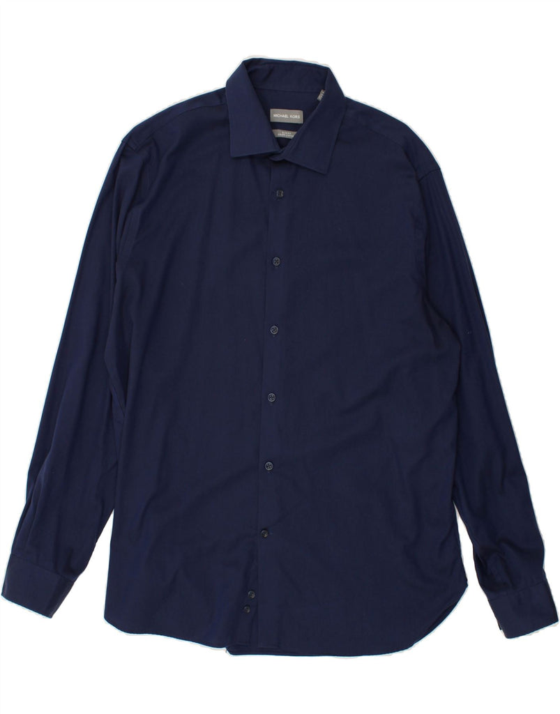 MICHAEL KORS Mens Slim Fit Shirt Size 17 XL Navy Blue Cotton | Vintage Michael Kors | Thrift | Second-Hand Michael Kors | Used Clothing | Messina Hembry 
