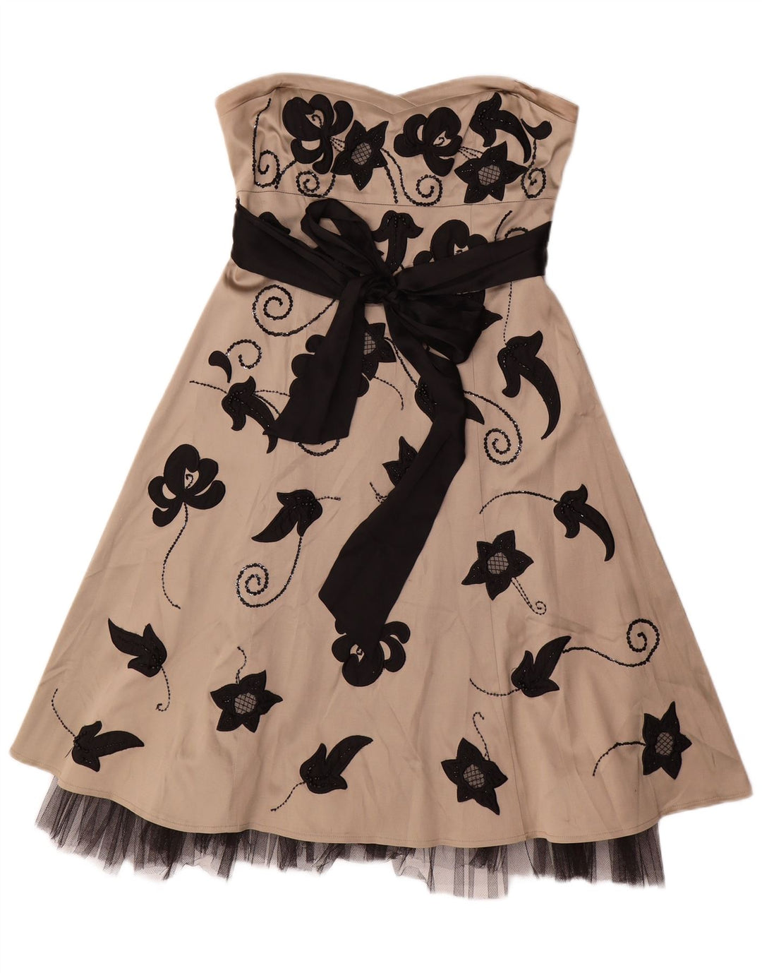 Warehouse Womens Strapless Dress UK 12 Medium Beige Floral Acetate