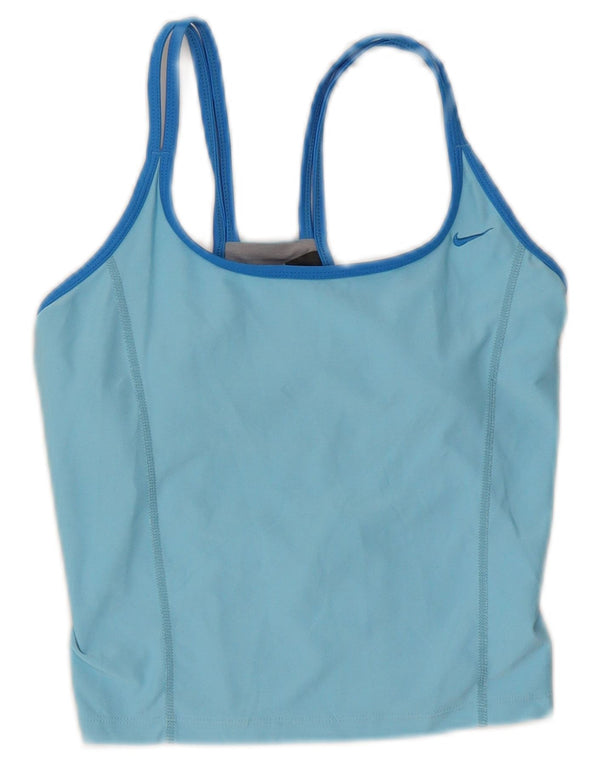 Nike Womens Dri Fit Crop Vest Top US 4/6 Small Blue Colourblock Polyester
