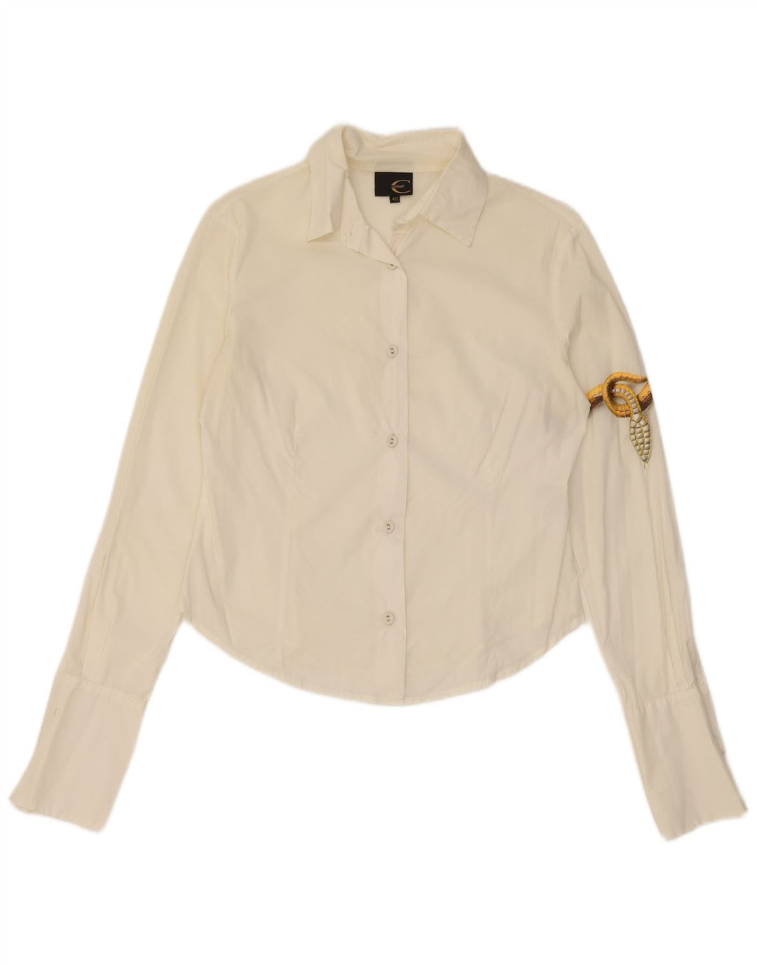 Just Cavalli Womens Graphic Shirt IT 40 Small White Cotton