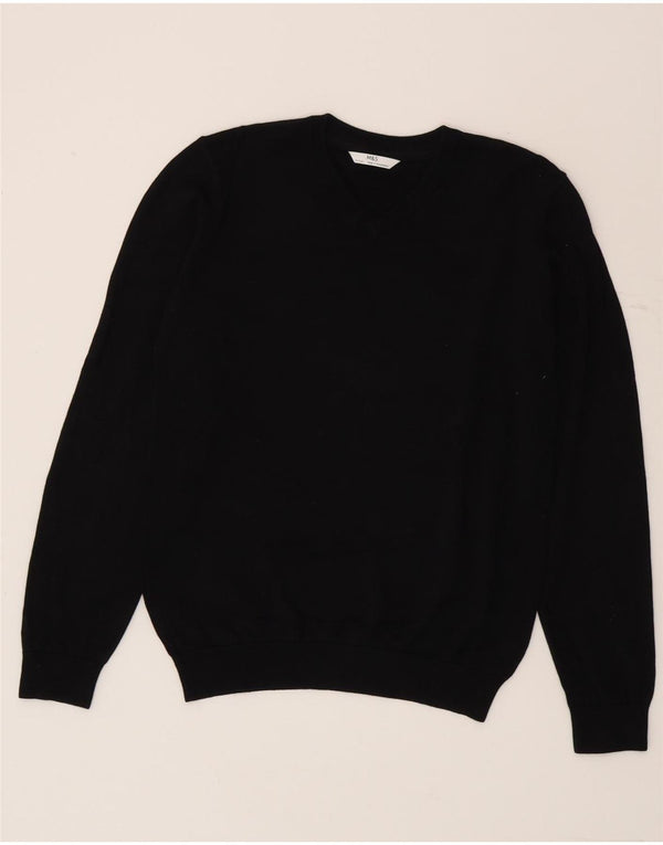 Marks & Spencer Boys V-Neck Jumper Sweater 12-13 Years Black Cotton