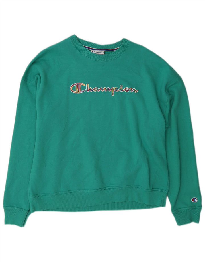 Champion Womens Graphic Sweatshirt Jumper UK 14 Medium Green Cotton