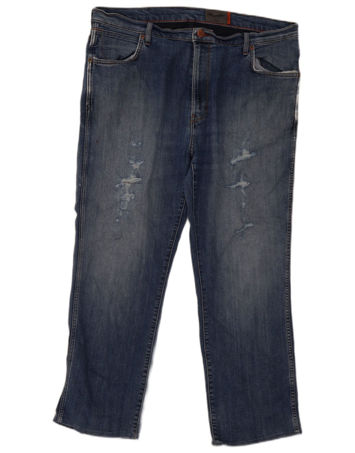 Wrangler Mens Distressed Straight Jeans W38 L27 Blue