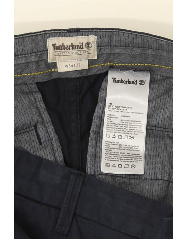 Timberland Mens Straight Chino Trousers Size 34 W34 L26 Navy Blue Cotton