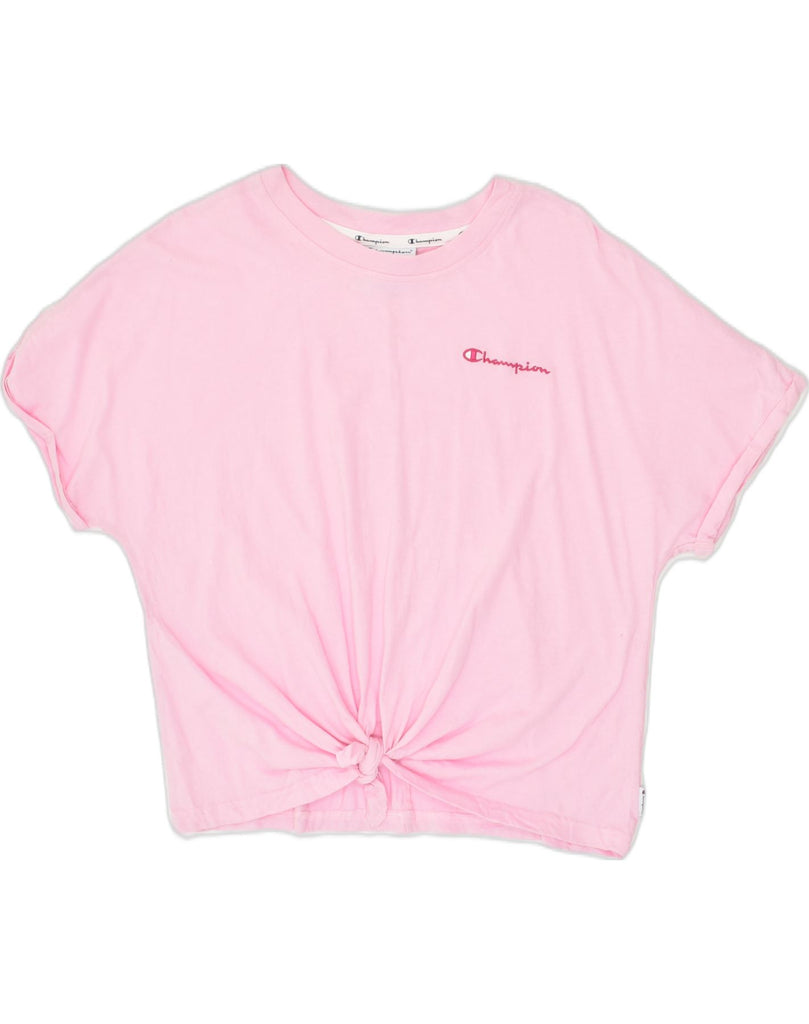 CHAMPION Womens Crop T-Shirt Top UK 16 Large Pink Cotton | Vintage Champion | Thrift | Second-Hand Champion | Used Clothing | Messina Hembry 