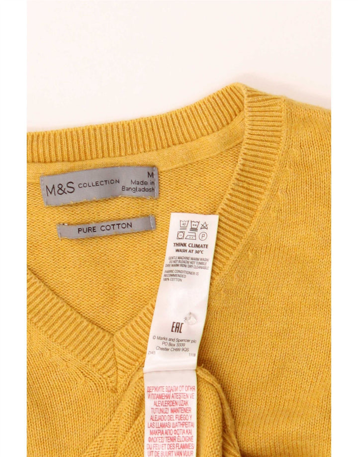 Marks & Spencer Mens V-Neck Jumper Sweater Medium Yellow Cotton