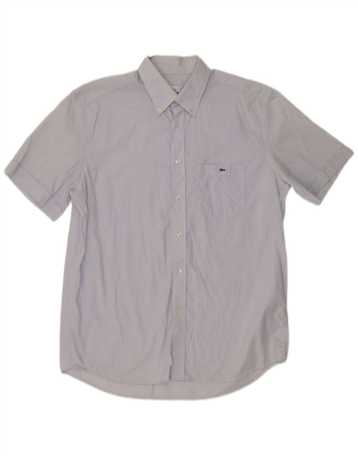 Lacoste Mens Short Sleeve Shirt Size 43 Large Blue Cotton
