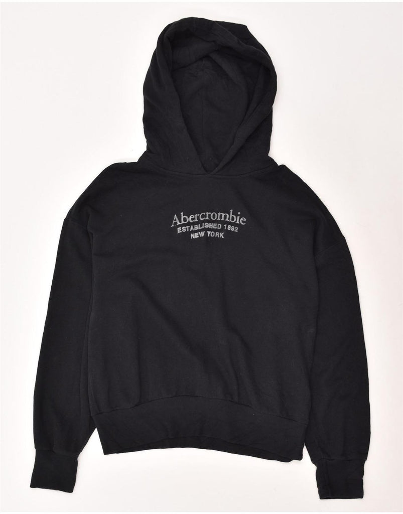 ABERCROMBIE & FITCH Womens Graphic Hoodie Jumper UK 16 Large Black Cotton | Vintage Abercrombie & Fitch | Thrift | Second-Hand Abercrombie & Fitch | Used Clothing | Messina Hembry 